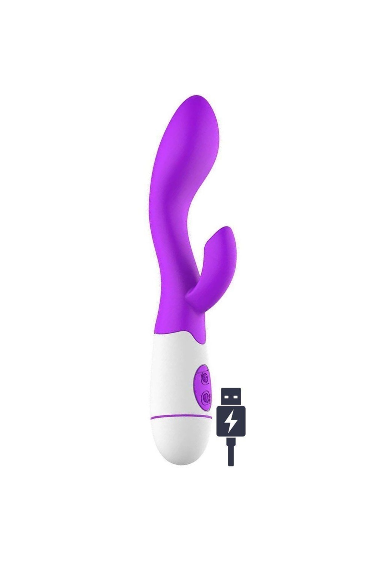 30 Farklı Titreşimli Şarjlı Çift Işlev Kilitoris Vajinal Anal Mastürbatör Tavşan Vibratör Purple