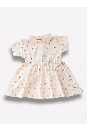 Papatya Desenli Polo Yaka Kız Çocuk Elbise 1-4 Yaş Lct012034