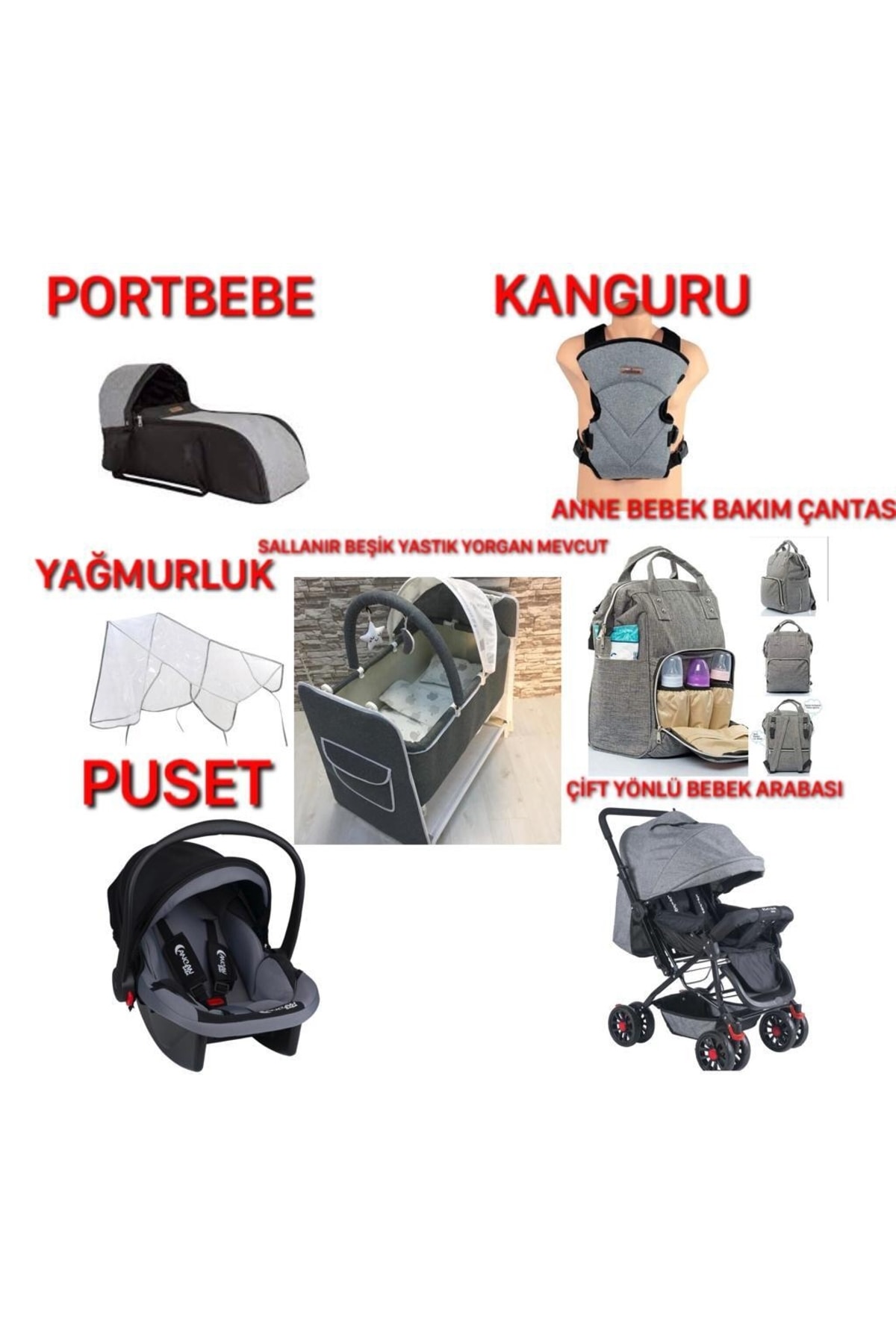 LETS GO BABY Almirakids 7 Parça Set Çift Yön Bebek Arabası Beşik Katlanır Küvet Puset Portbebe Kanguru SN12019