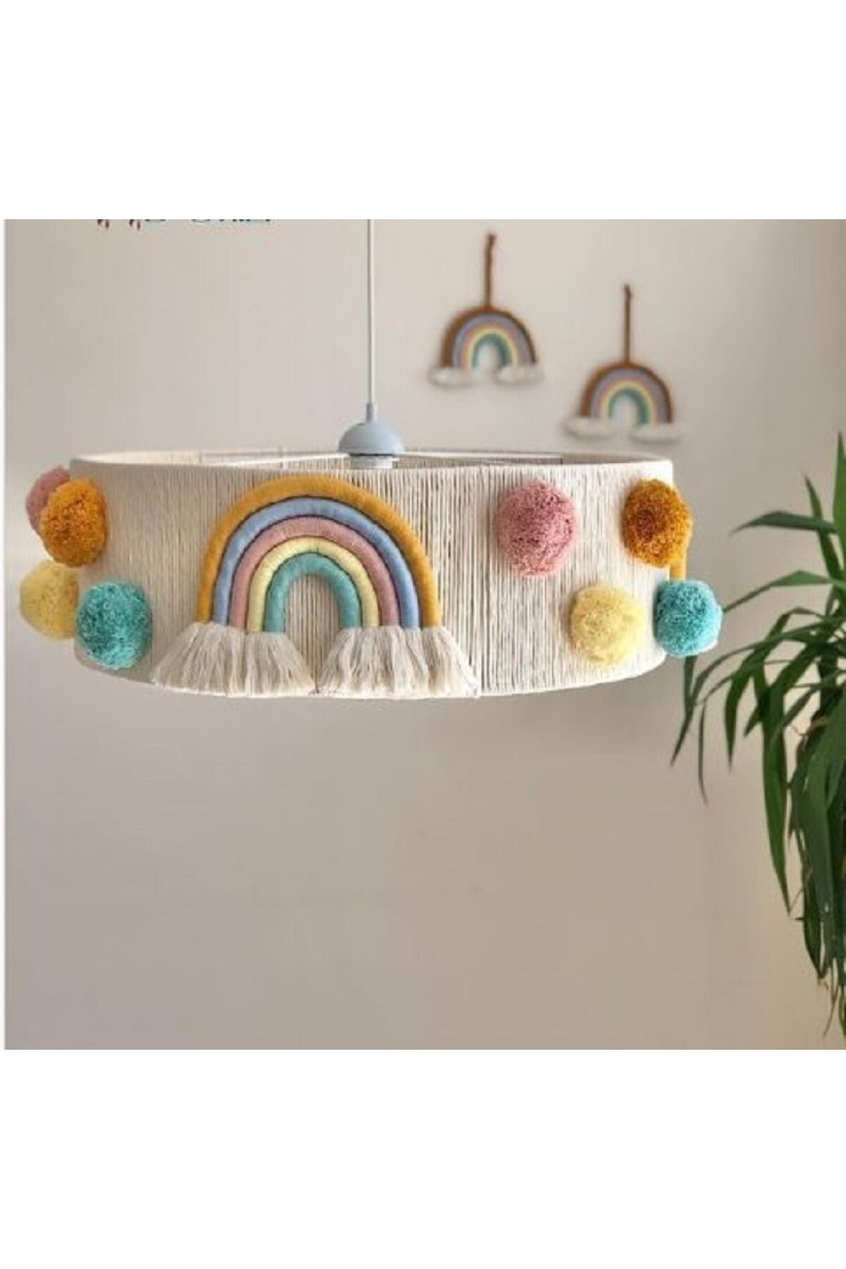 Tasarı Sanatı Bebek / Çocuk Odası Makrome Gökkuşaklı Renkli Avize