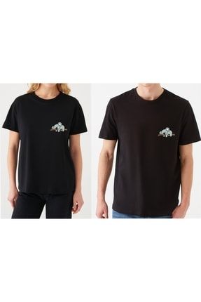 Unisex Siyah Regular Fit %100 Pamuk Baskılı T-shirt GUFOTEMBELKOALA