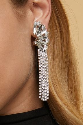 Kadın Sıkıştırmalı Sallantılı Saçaklı Taşlı Gümüş Model Pırlanta Abiye Nişan Düğün Söz Gelin Küpe FR128 Leaf Pattern Diamond Earrings