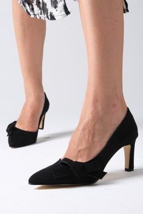 Layla Siyah Renk Süet Kadın Topuklu Ayakkabı 01281BLS