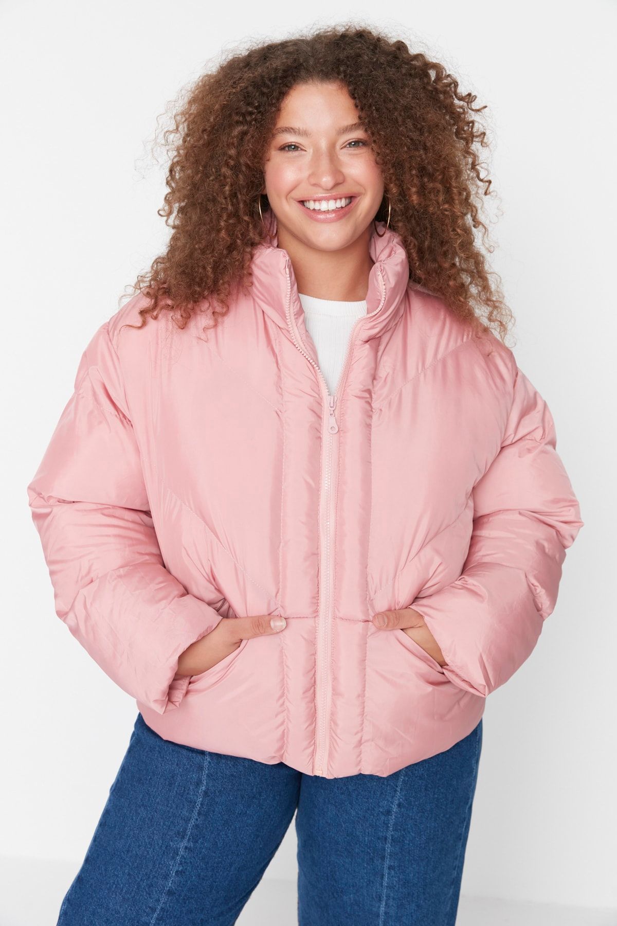 Pink puffer jacket plus hotsell size