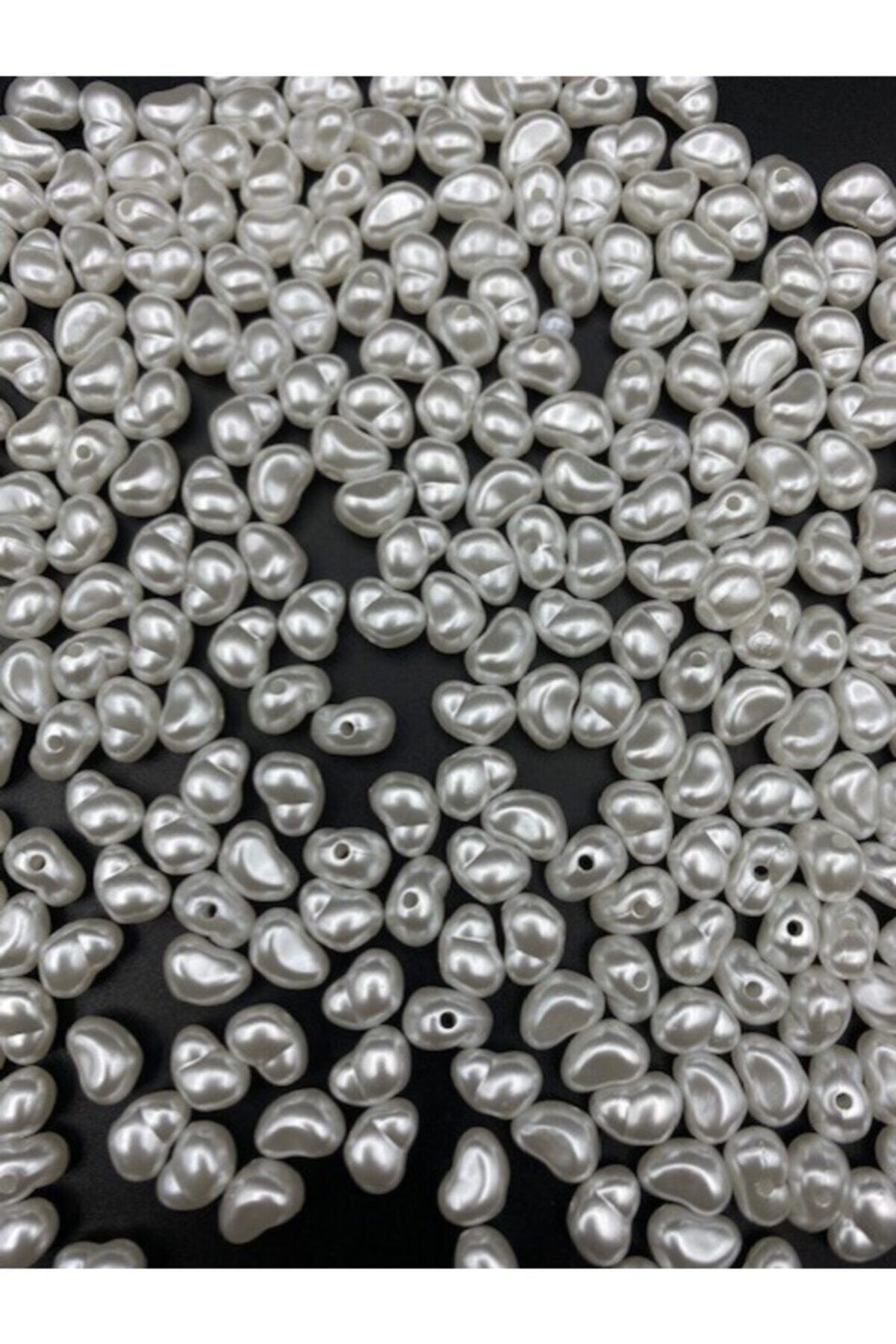 Hedef Bijuteri 50gr Formsuz Şekilsiz Beyaz Renk Plastik Lüks Inci Boncuk, Yamuk Inci (250 ADET)
