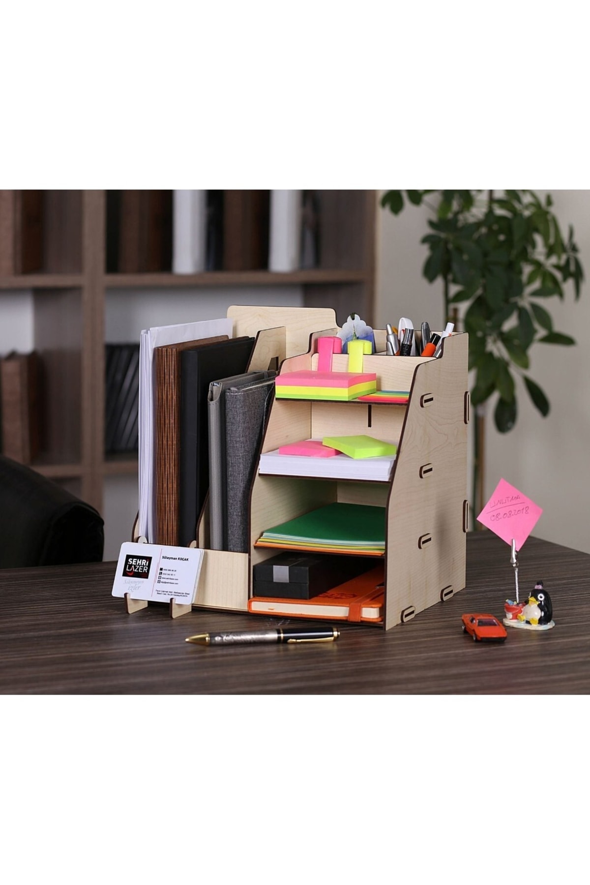 ByKurt Evrak Rafı Ahşap Organizer Masa Üstü Düzenleyici Krem