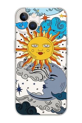 Iphone 13 Şeffaf Güneş Ve Ay Desenli Telefon Kılıfı IP13-084