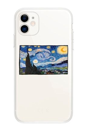 Iphone 11 Şeffaf Vincent Van Gogh Yıldızlı Gece Tablosu Desenli Telefon Kılıfı IP11-273