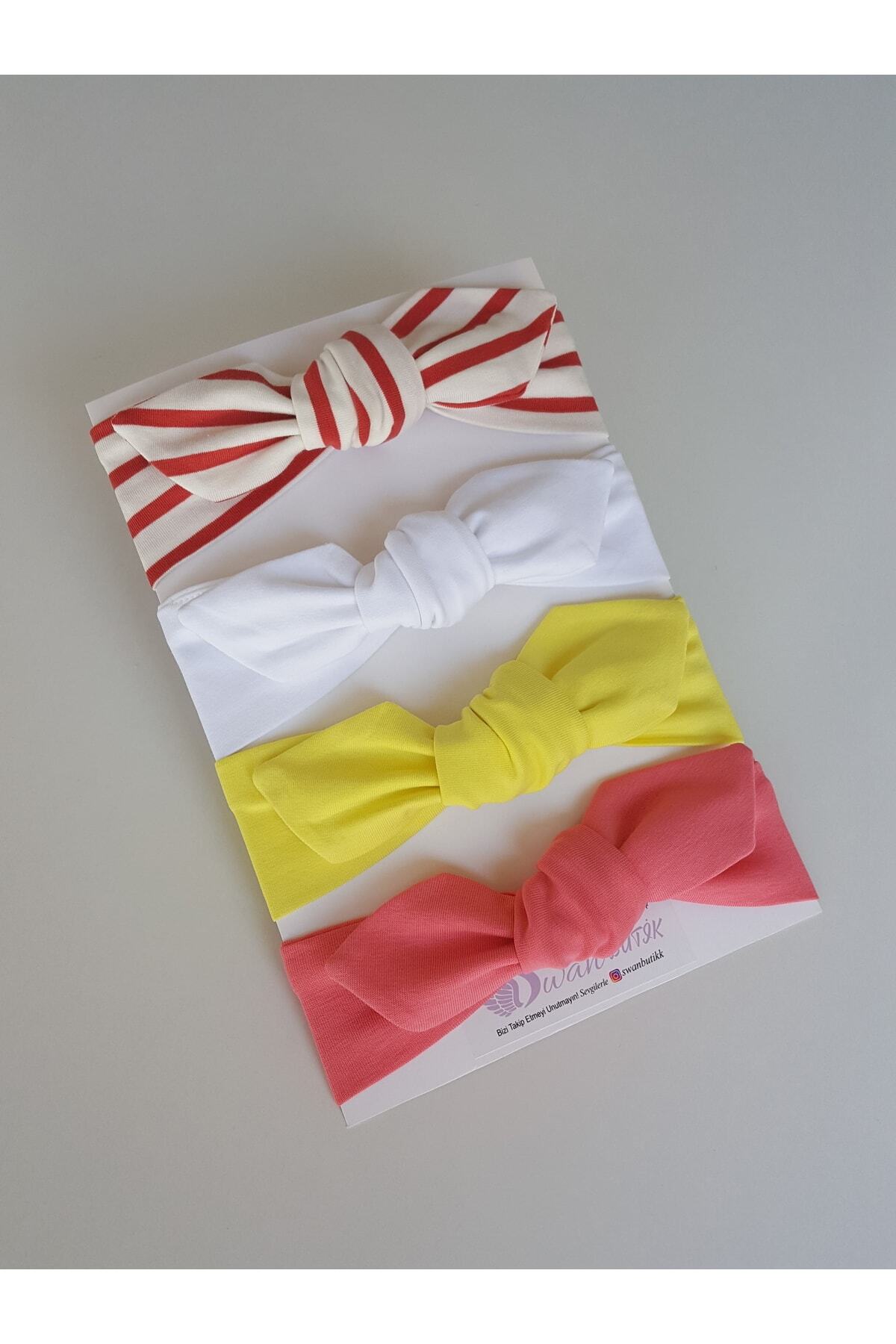 swan butik-Set de 4 catarame Bandana pentru fetiță, somon galben, dungi de gresie, alb 3