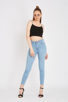 Kadın Mavi Kot Süper Extra Power Likralı Skinny Yüksek Bel Dar Paça Pantolon Jeans Power0001
