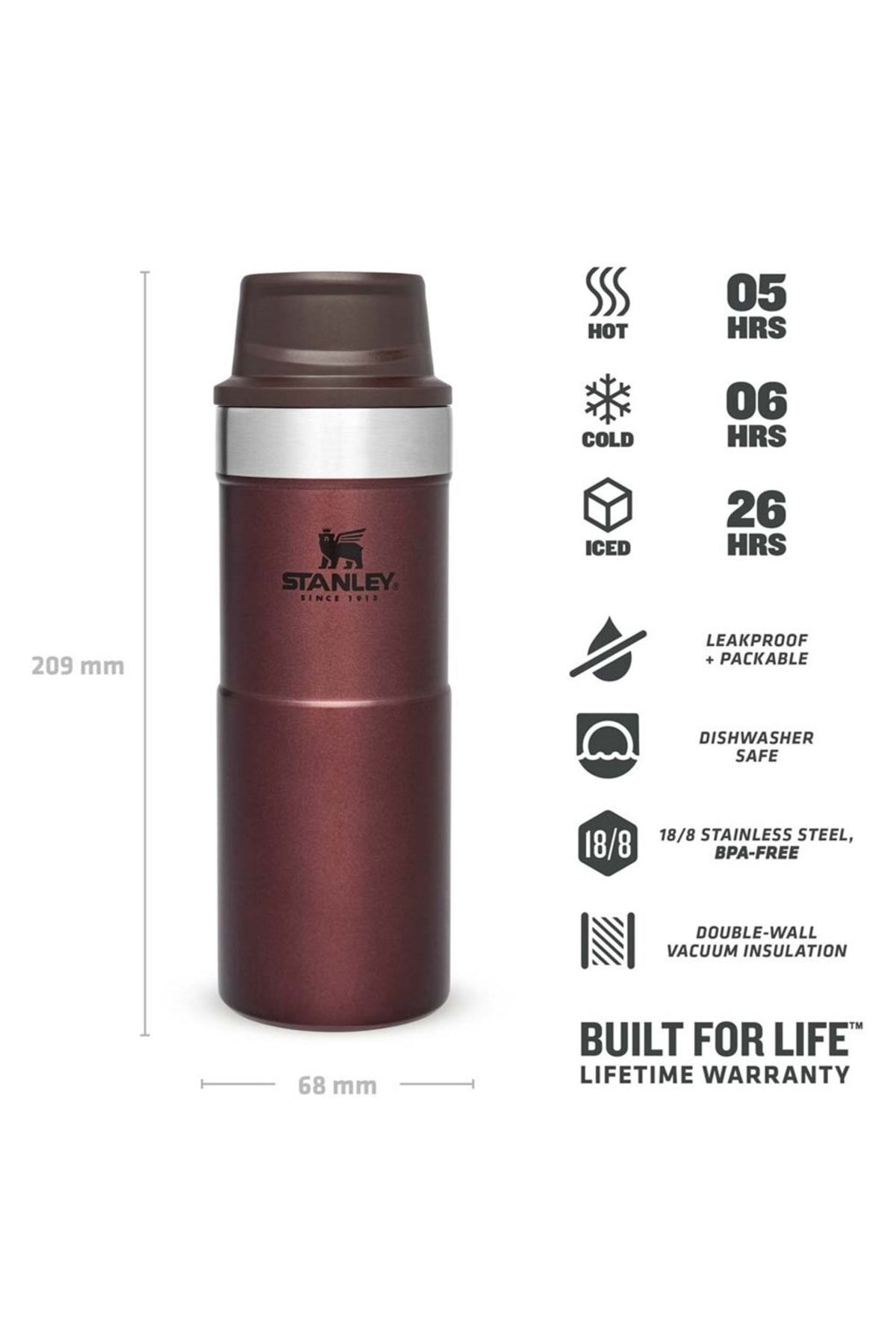 قمقمه کلاسیک تریگر اکشن 0.35 لیتری - Claret Red استنلی Stanley