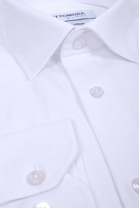 Erkek Saten %100 Pamuk Uzun Kollu Cepli Beyaz Gömlek, Ot-c-20164 OT-C-20164