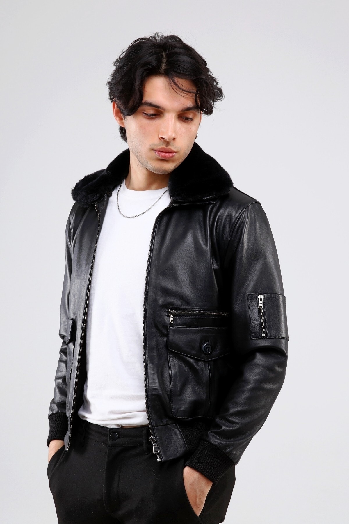 کاپشن مردانه مشکی CE-YIL DERİ ÜRÜNLERİ | TABALTN16 اورجینال - تصویر 4