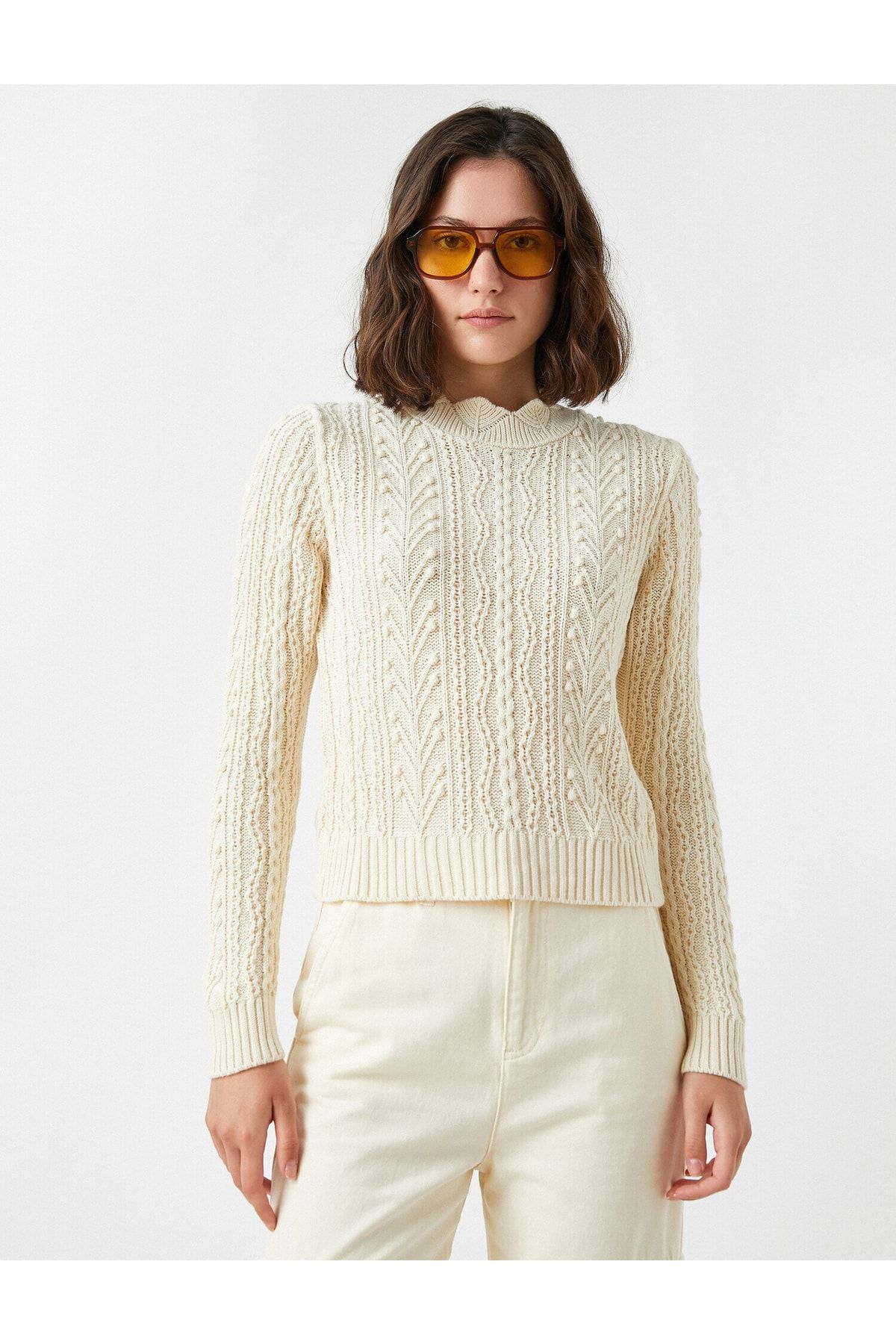 Koton Pullover Ecru Relaxed Fit Fast ausverkauft FN7967
