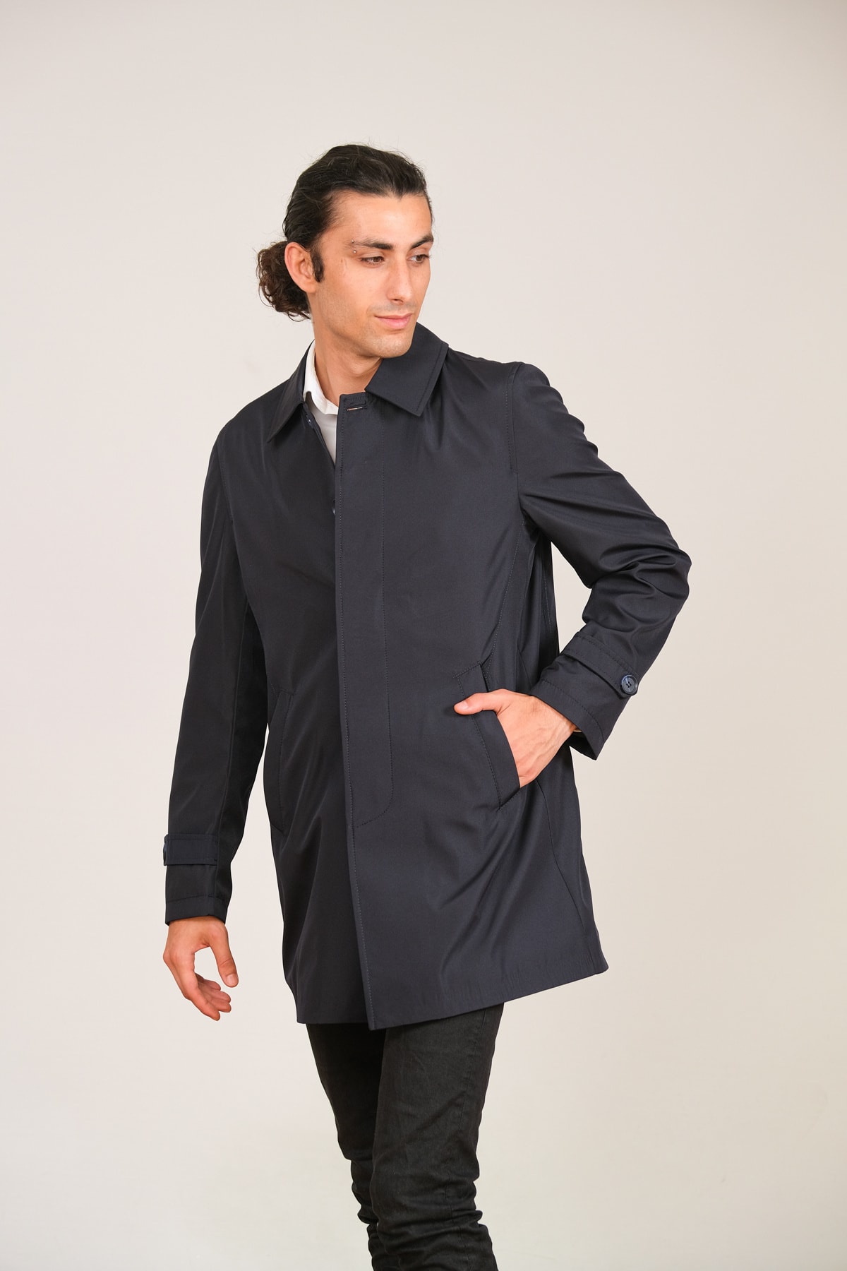 Witwork Ceket Yakalı Gizli Düğmeli Lacivert Trençkot