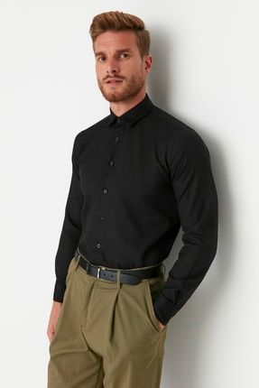 Siyah Erkek Slim Fit Basic Oxford Gömlek TMNAW23GO00039