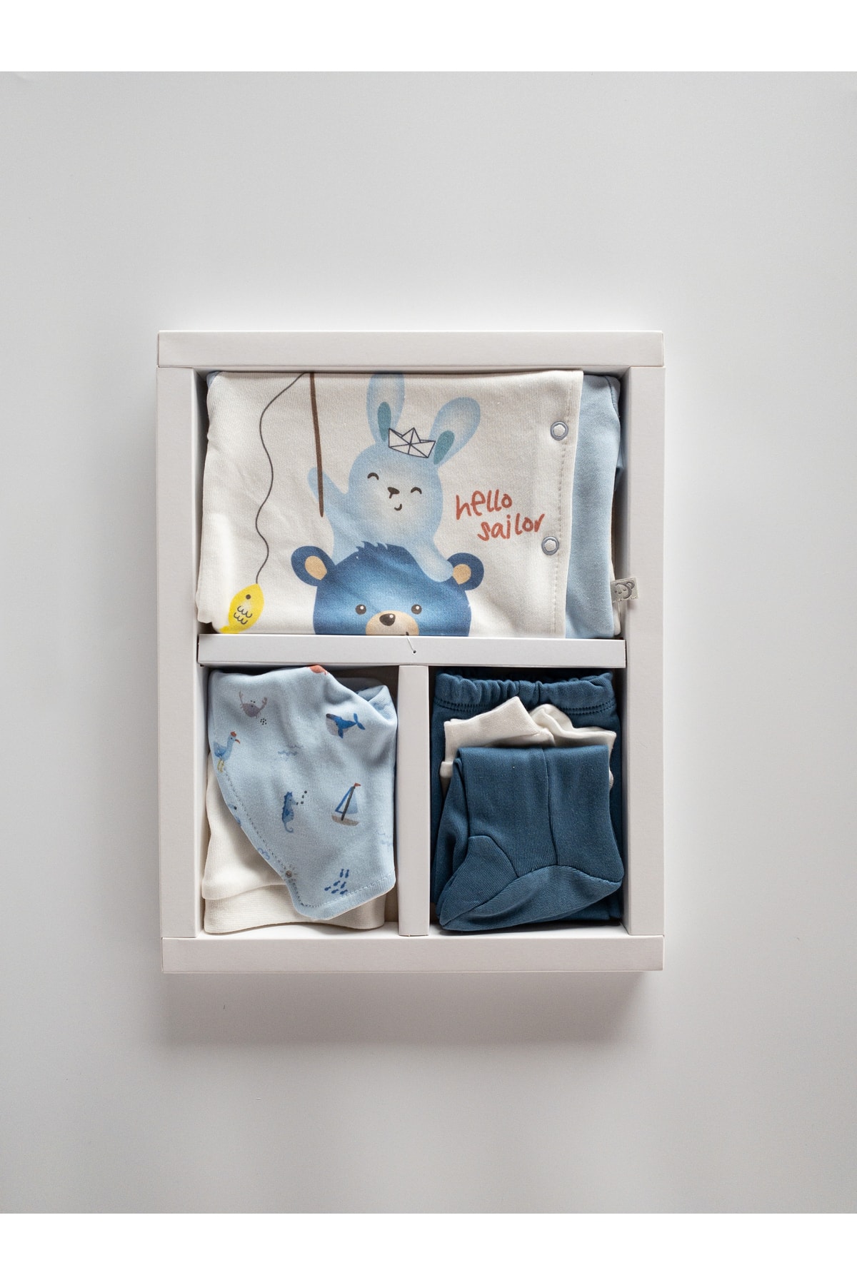 Nenny Baby Erkek Bebek Mavi Marin Desenli 5'li Hastane Çıkışı Seti Yenidoğan