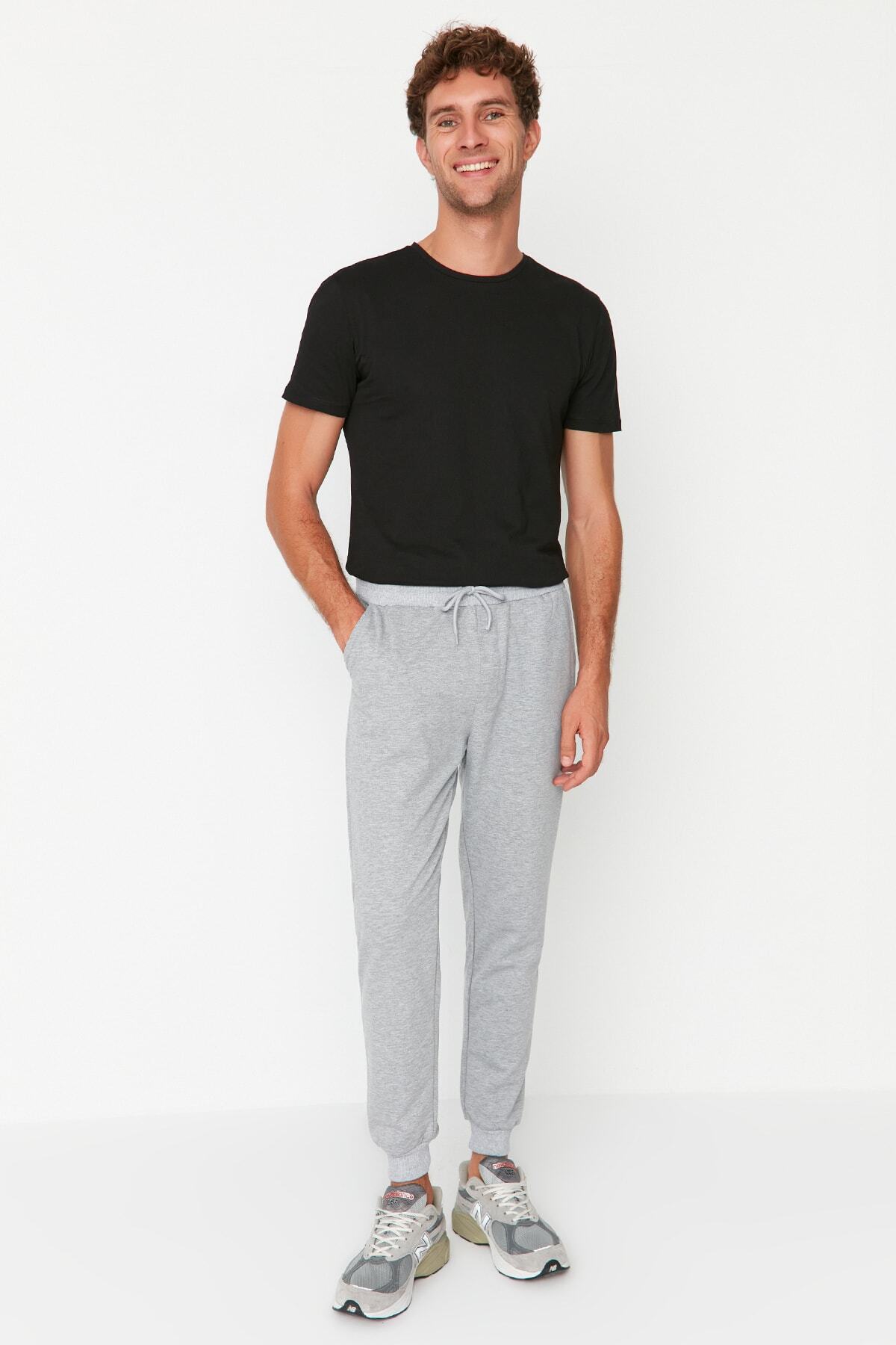 Trendyol Collection-Grau-schwarze Jogginghose – Elastisches Bein, Normale Passform, 2er-Pack TMNAW22EA0279 6