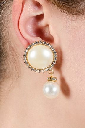 Kadın Incili Topcuk Oval Halka Kristal Taşlı Küpe Modeli Gümüş Günlük Düğün Abiye Gelin Nişan Elbise FR177 Pearly Ball Dangle Stone Earrings