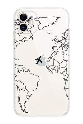 Iphone 11 Uyumlu Çizgisel Dünya Haritası - 2 Desenli Telefon Kılıfı IP11-169