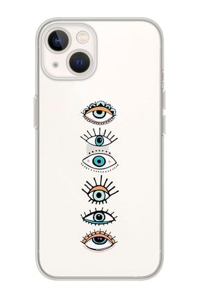 Iphone 13 Şeffaf Gözler Desenli Telefon Kılıfı IP13-062
