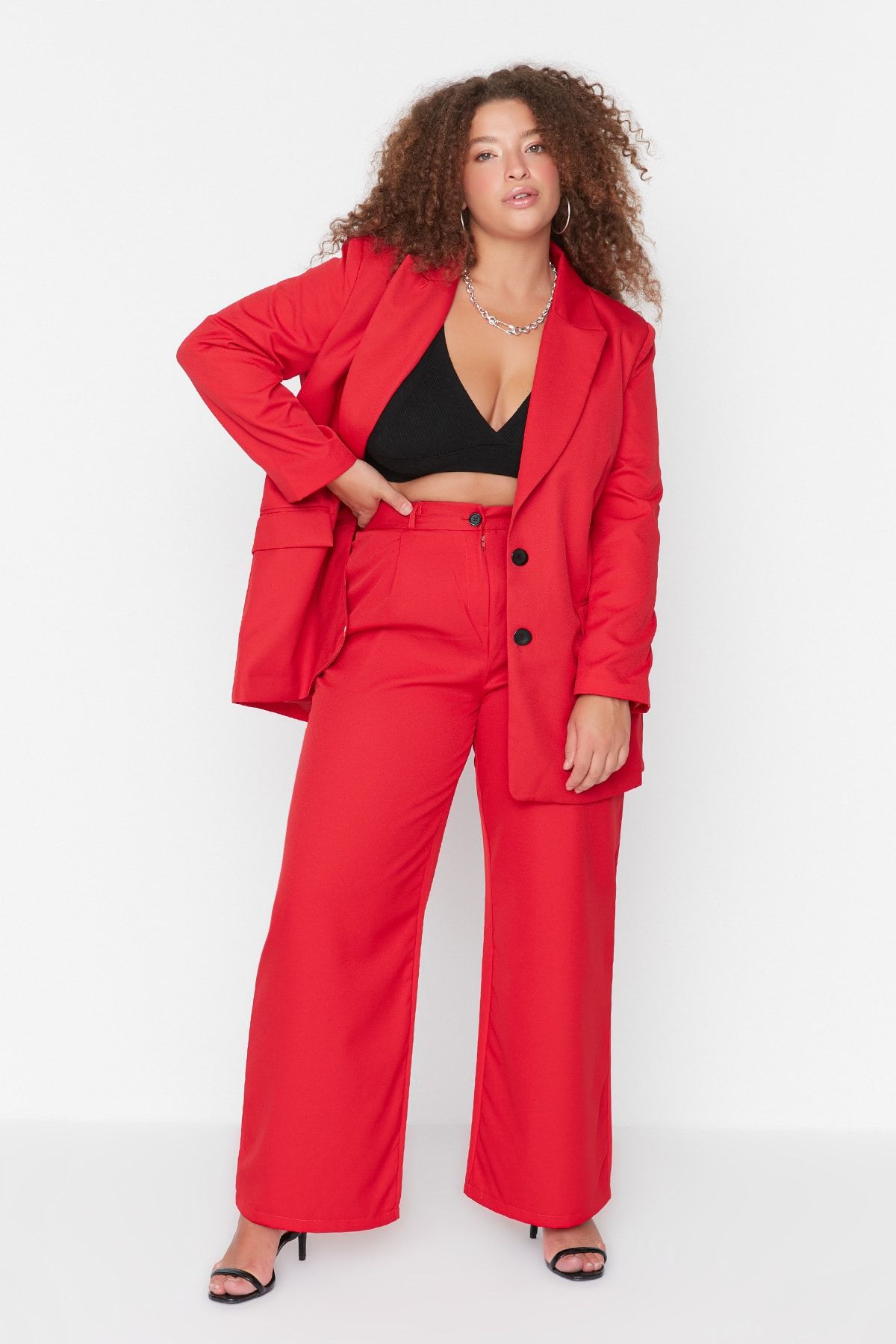 Plus size red pantsuit discount