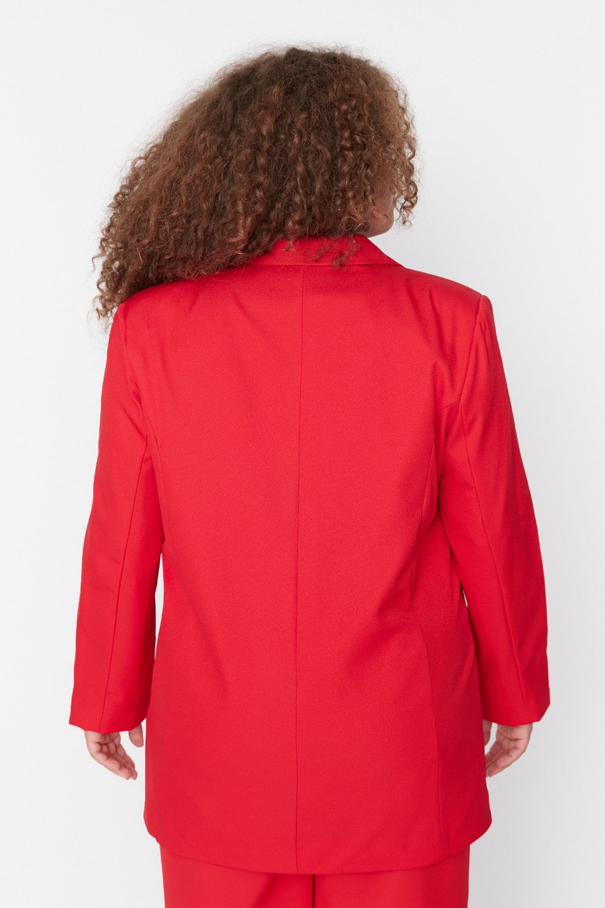 Trendyol Curve-Veľký červený lemovaný oversize sako - TBBAW23AG00005 5