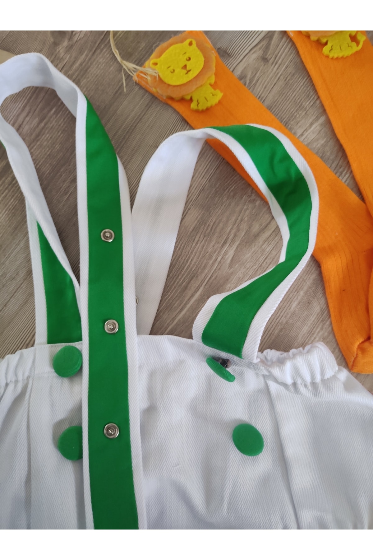 Feriatolye Safari Konsepti Yeşil Şeritli Beyaz Erkek Bebek Salopet 1 Yaş Doğum Günü Kıyafeti Pasta Patlatma fotoğrafı 3 (önizleme)