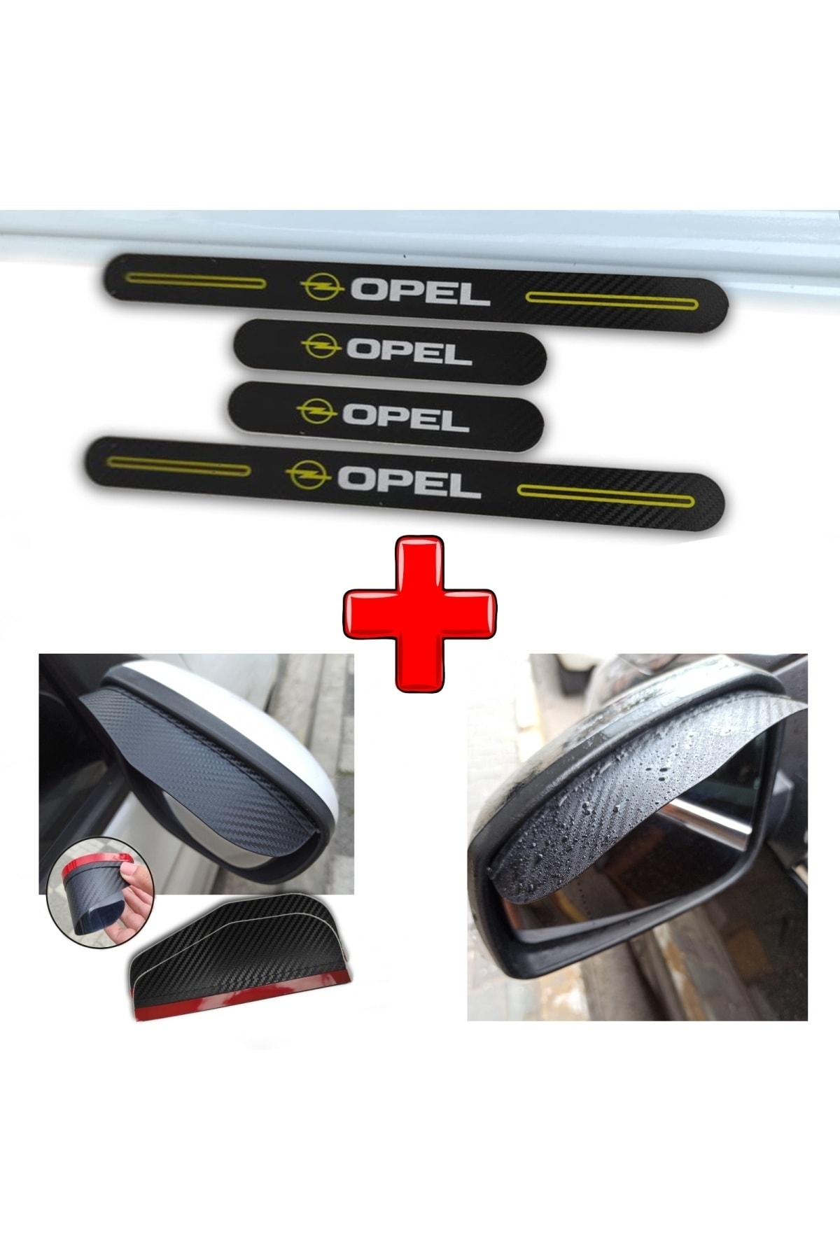 Aksefuar Lazer Opel Corsa E Uyumlu Carbon Kapı Eşiği + Ayna Yağmur Koruyucu