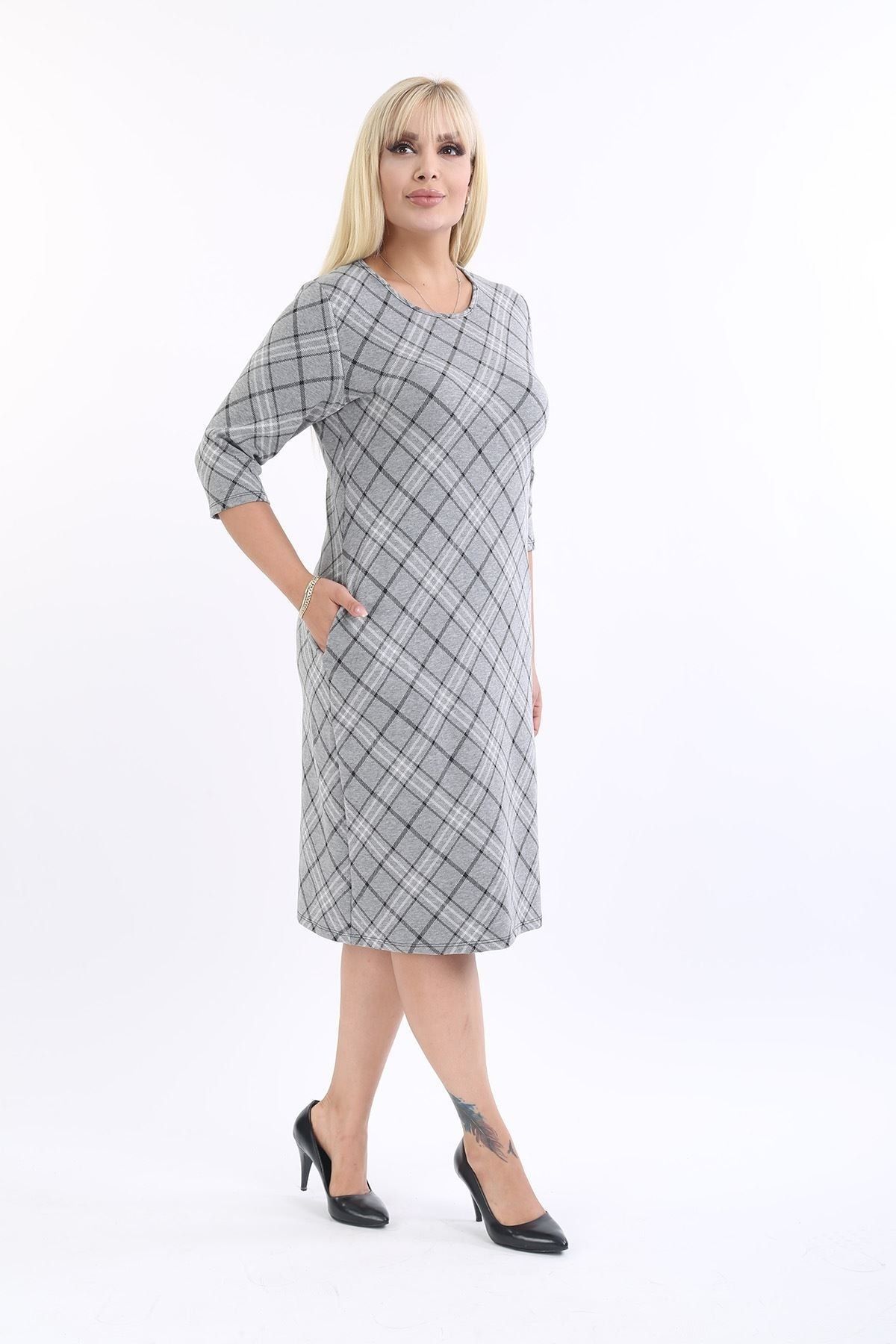 FARBAPLUS Jacquard Pocketed Winter Plus Size Dress 30a-2173 - Trendyol
