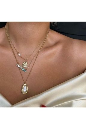 Sedefli Gold 3’lü Kolye S527926