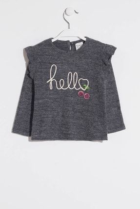 Kız Bebek Yazı Nakışlı Sweatshirt 6-36 Ay 13682 GRPCM00013682