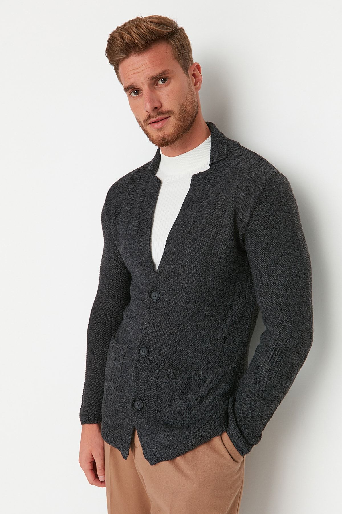 Dark grey on sale cardigan mens