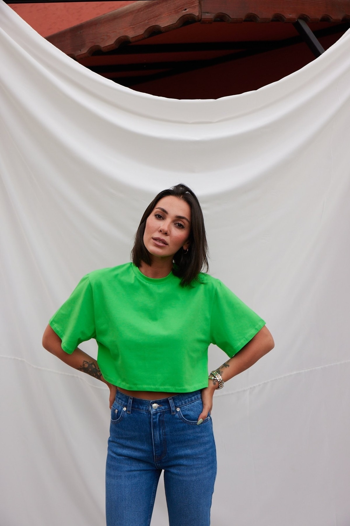 VATKALI Bisiklet Yaka Oversize T-shirt Yeşil