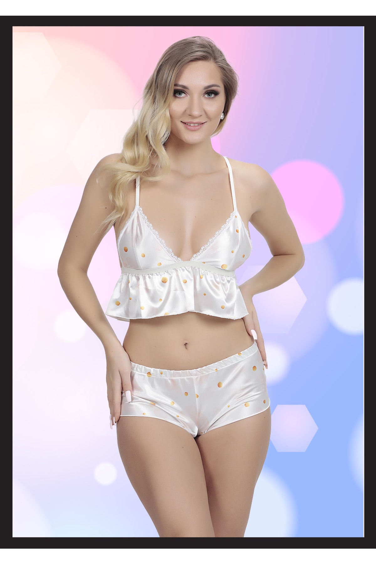 LoeCulotte Kadın Beyaz Desenli Alt Üst Takım Yeni Tasarım