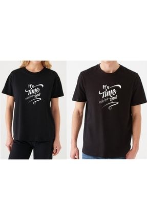 Unisex Siyah Regular Fit %100 Pamuk Baskılı T-shirt GUFOTIME