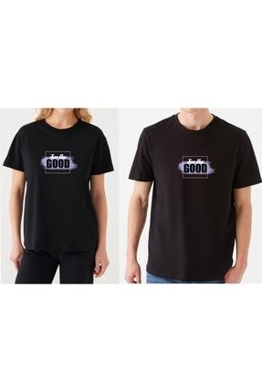 Unisex Siyah Regular Fit %100 Pamuk Baskılı T-shirt GUFOGOOD
