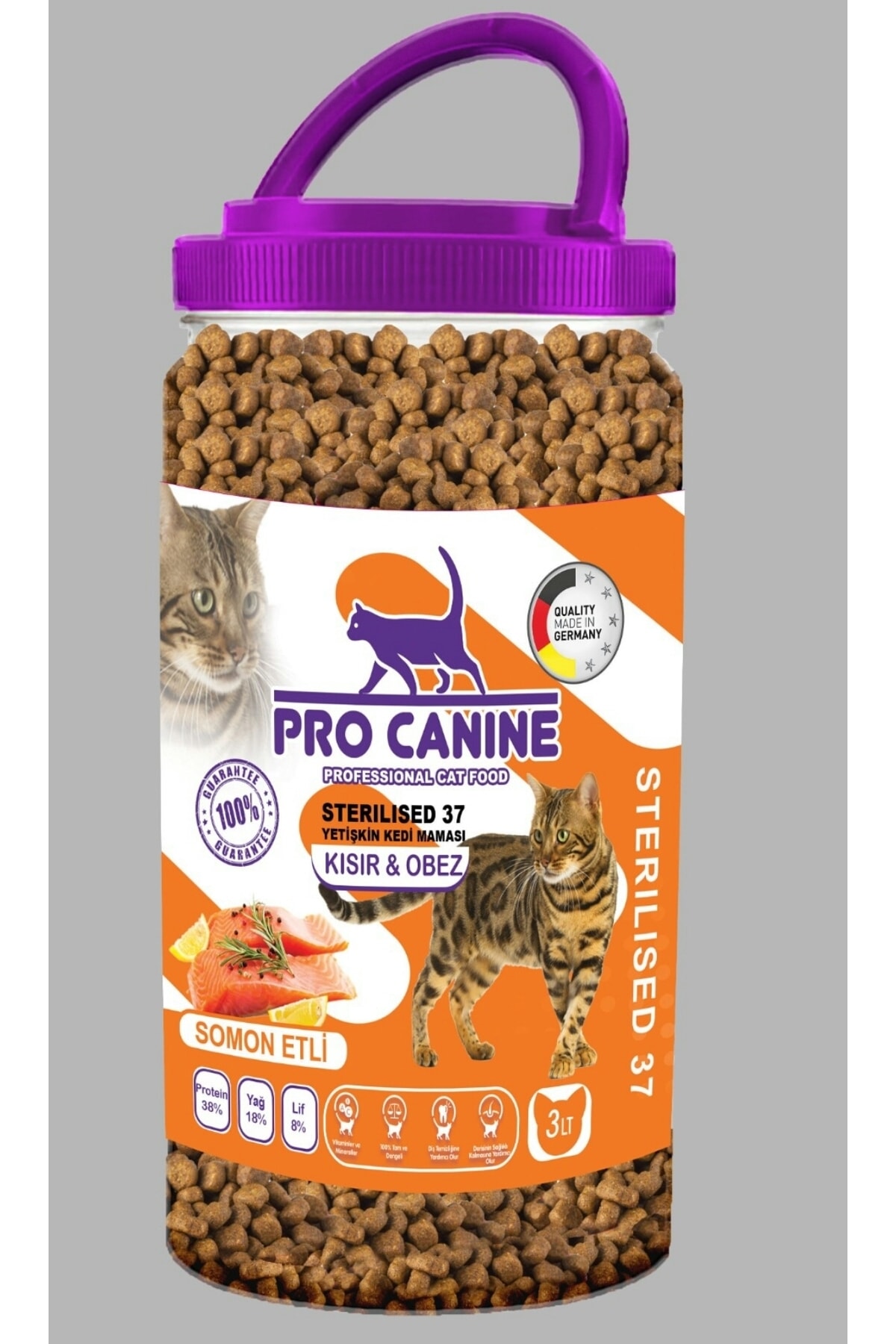 PRO CANINE Az Tahıllı Hypoallergenic Somonlu Kısır & Obez Sterilised 37 Yetişkin Kedi Maması 3 Lt