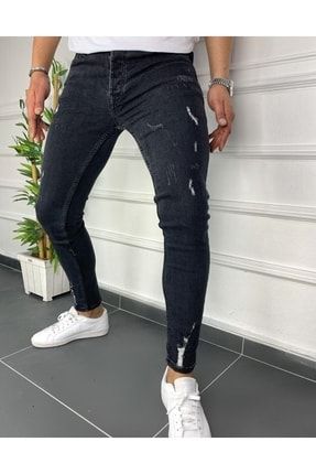 Skinny Fit Erkek Kot Jeans Pantolon Likralı Bilek Kalıp YırtıklıSiyah03