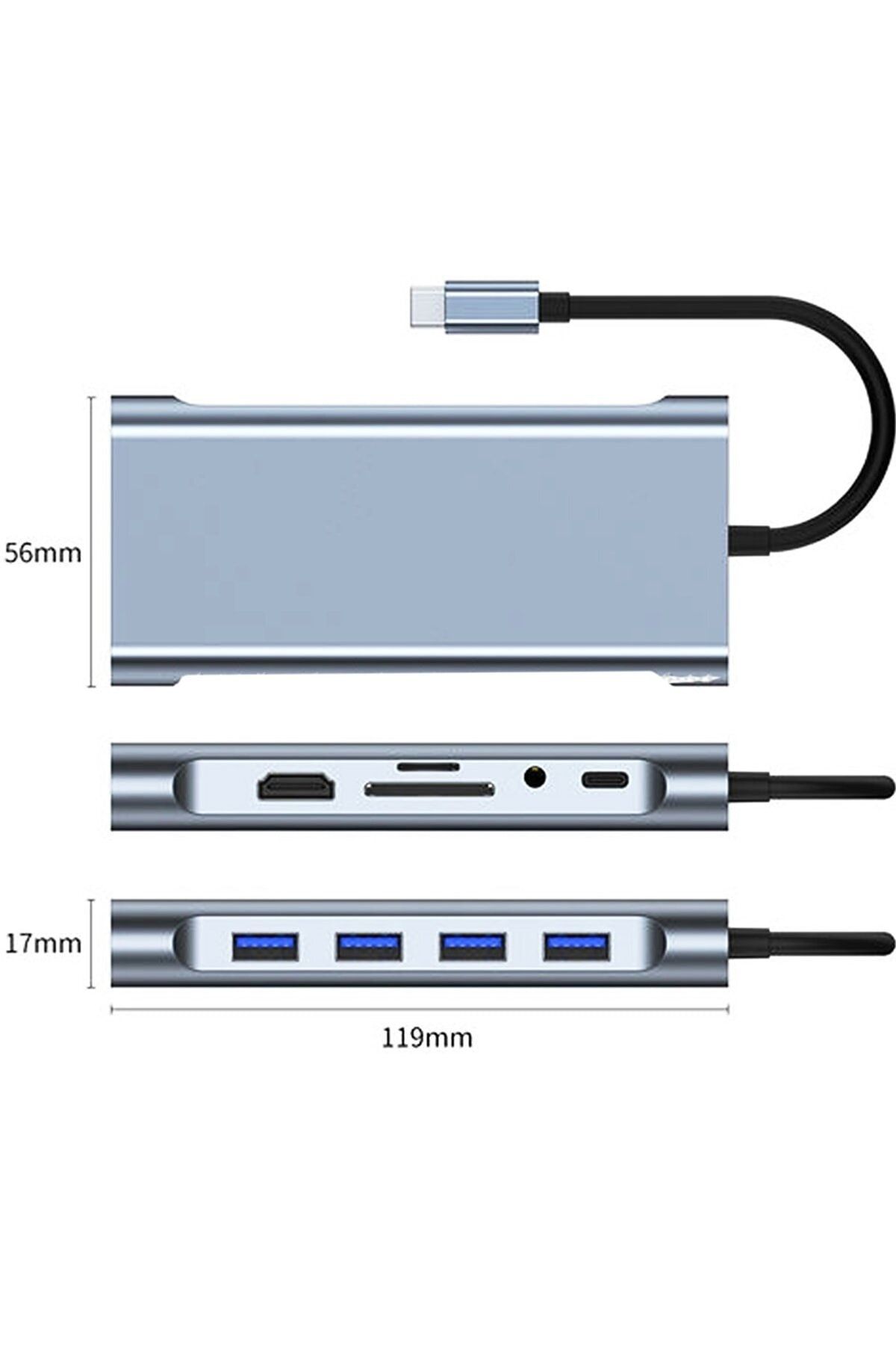 Dynego-11 In 1 Type-C To Usb Hub Port Adapter HDMI 4x Usb Lan Vga SD Card Converter Multiplexer 4
