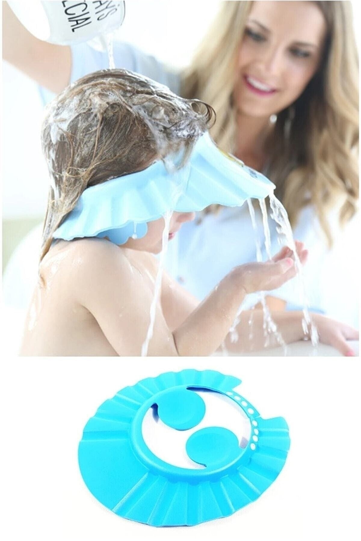 Bebek Banyo Şapkası Düğmeli Kulaklıklı Mavi
