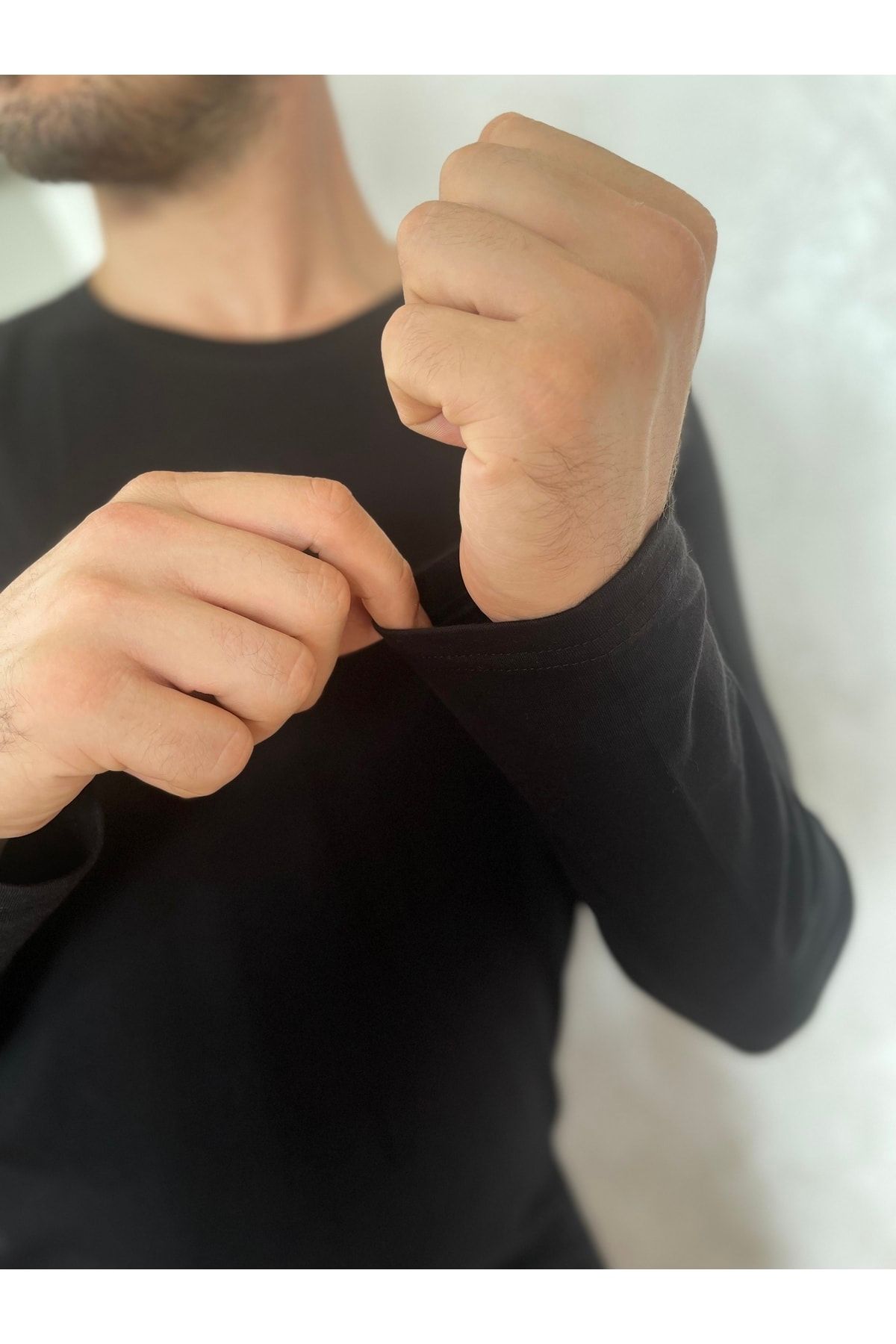 Betimoda-تي شيرت رجالي من Elastane بياقة دائرية وأكمام طويلة مكون من قطعتين باللون الأسود 5