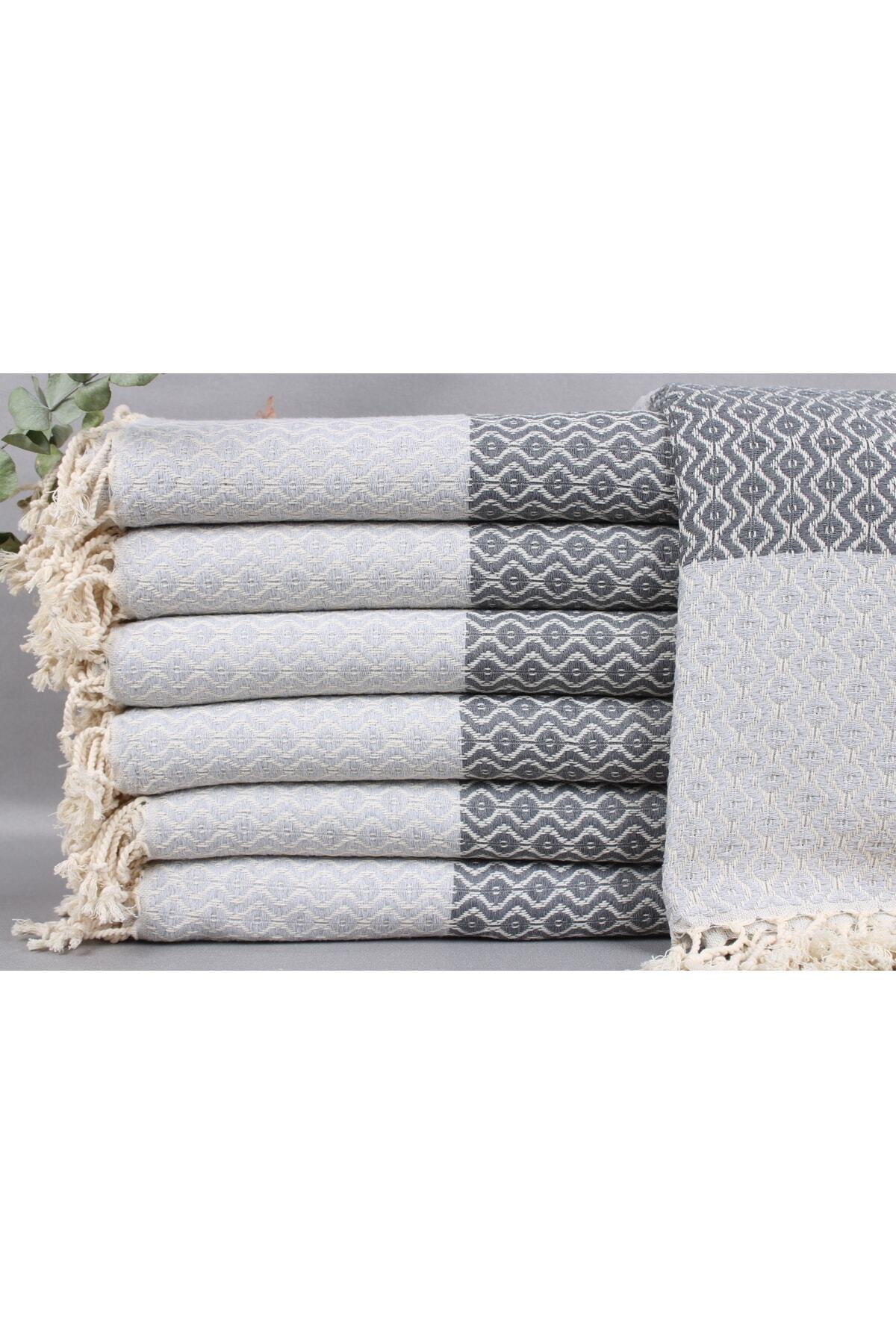Kayra Export Pestemal Light Grey-dark Gray Organic Pestemal 100x180 Cm Cotton Pestemal Small Blanket