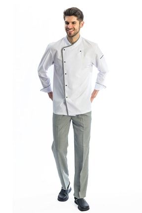 Erkek Uzun Kollu Beyaz - Biye Pötikare Klasik Aşçı Ceketi TIPTX-1002