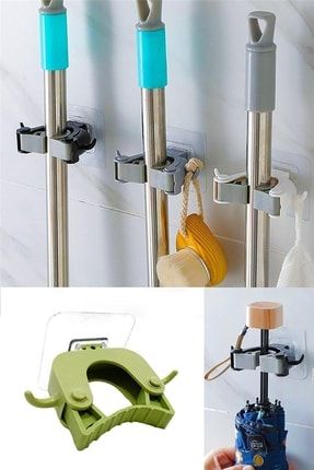 3 Adet - Paspas Süpürge Fırça Ve Mop Askısı Sap Tutucu Mutfak Banyo Askı ESTİ1000