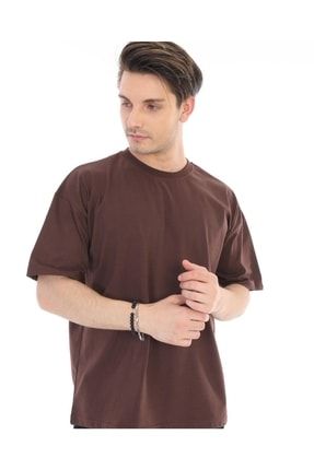 Unisex Kahverengi Sade Oversize T-shirt em06