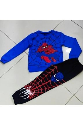 Unisex Çocuk Mavi Örümcek Adam Baskılı Pijama Takımı 26