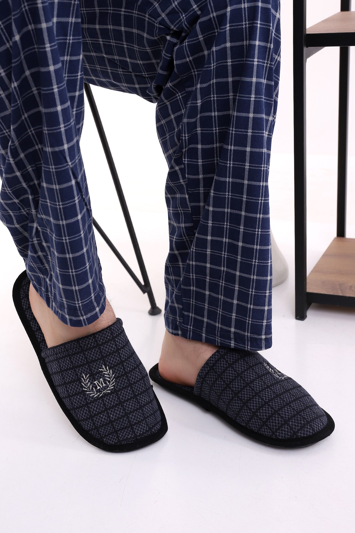 Wordex 02125 Erkek Kışlık Ev Içi Terliği Kareli Kışlık Ev Terliği