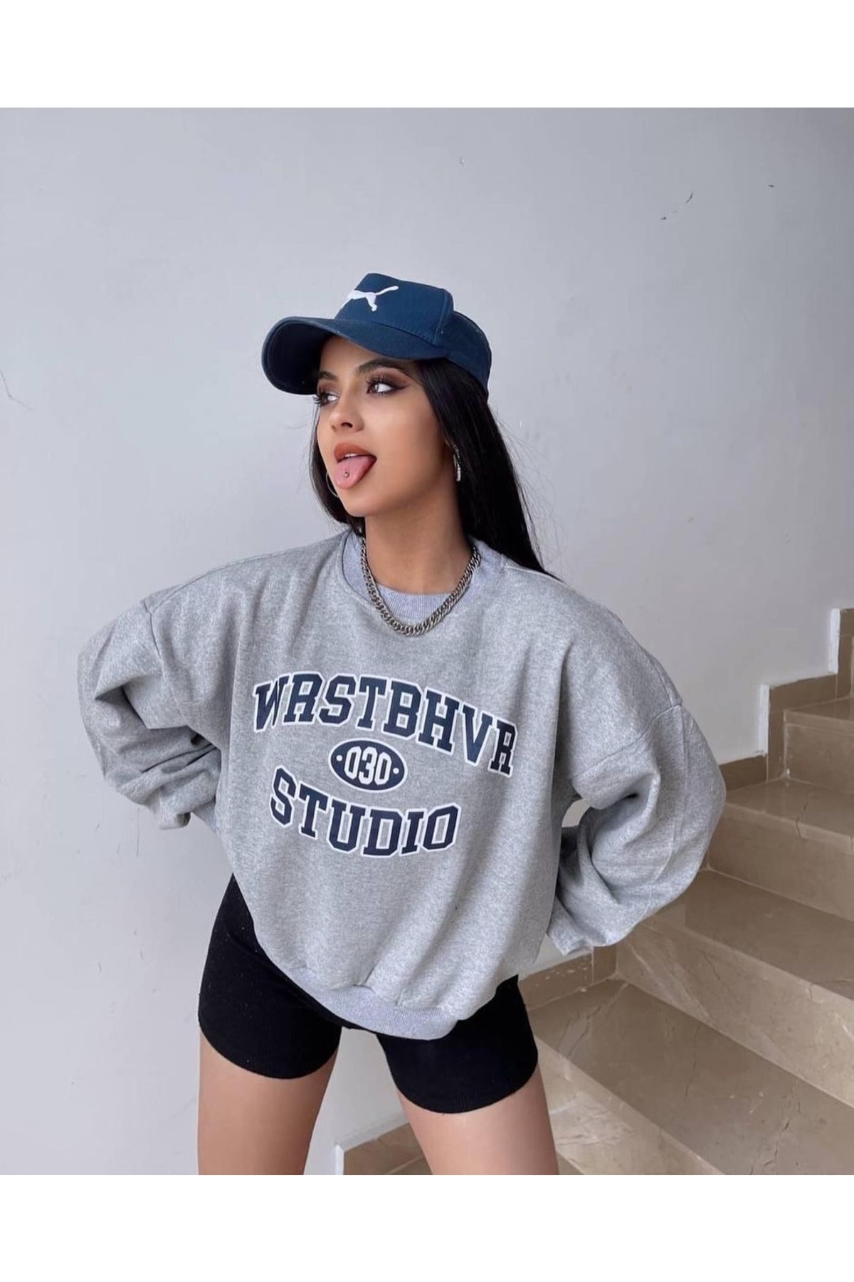 Plus Size Wrst Studio Design Printed Oversize Crew Neck Sweatshirt
