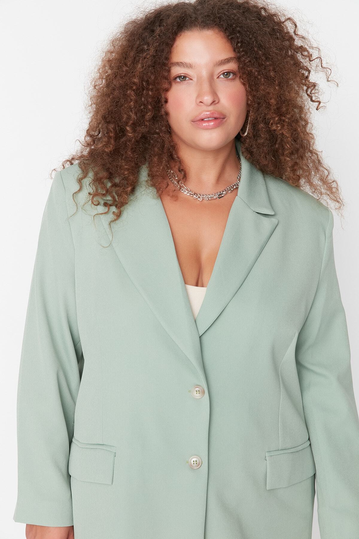 Trendyol Curve-Πράσινο μπλέιζερ Oversize - Μπουφάν μεγάλου μεγέθους ευρείας κοπής TBBAW23AG00006 3